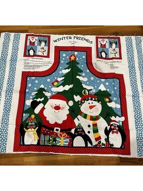 Vintage Cut & Sew Apron Fabric Panel Craft Christmas Decor Santa Snowman